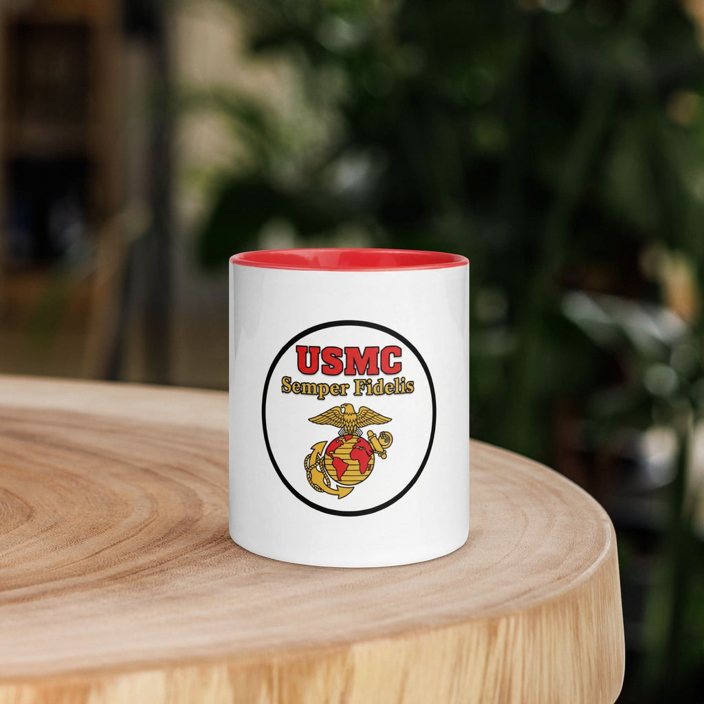 USMC Marine Corps Coffee Mug — Semper Fidelis | Red Inside & Handle - Flavorful Bliss Coffee Company