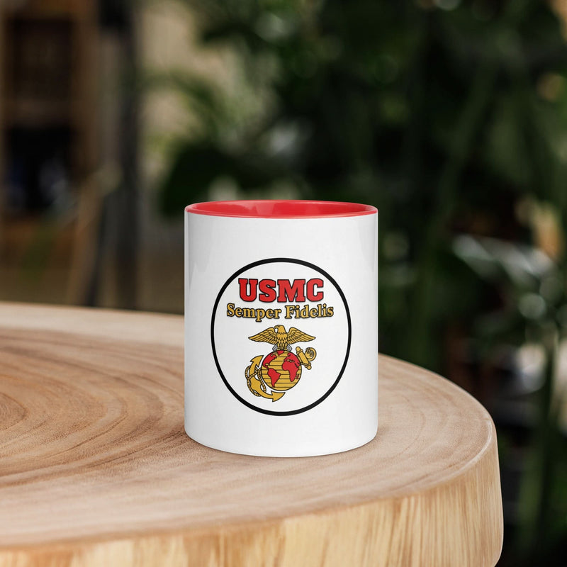 USMC Marine Corps Coffee Mug — Semper Fidelis | Red Inside & Handle - Flavorful Bliss Coffee Company